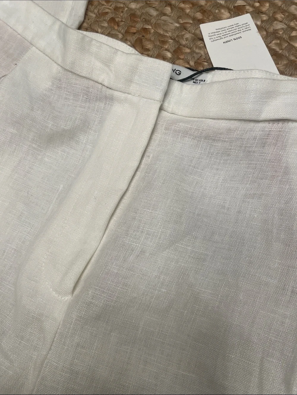 Mango Wide Leg Linen Pants in White